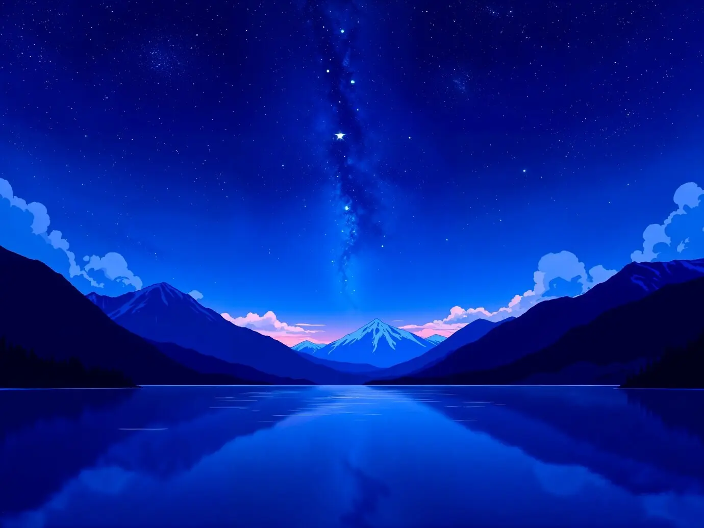 Nachthimmel über einem Bergsee